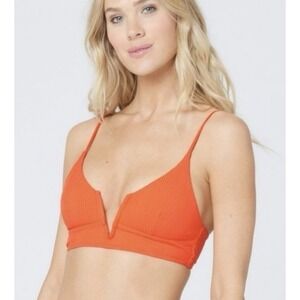 Bright Orange L*Space Siren Bikini Top with A Ribbed Texture V-neck Design S NWT
